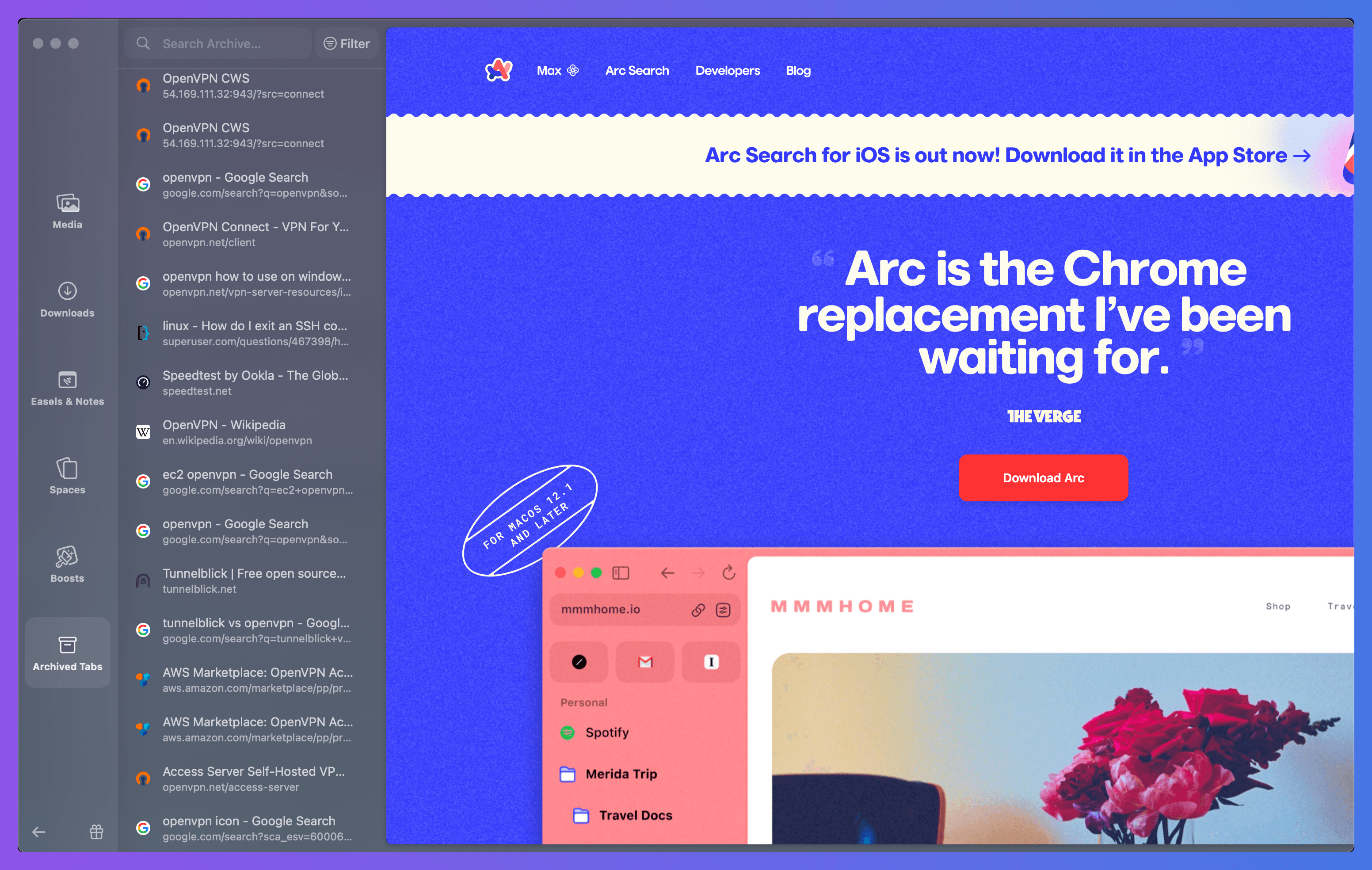 Arc's archive feature