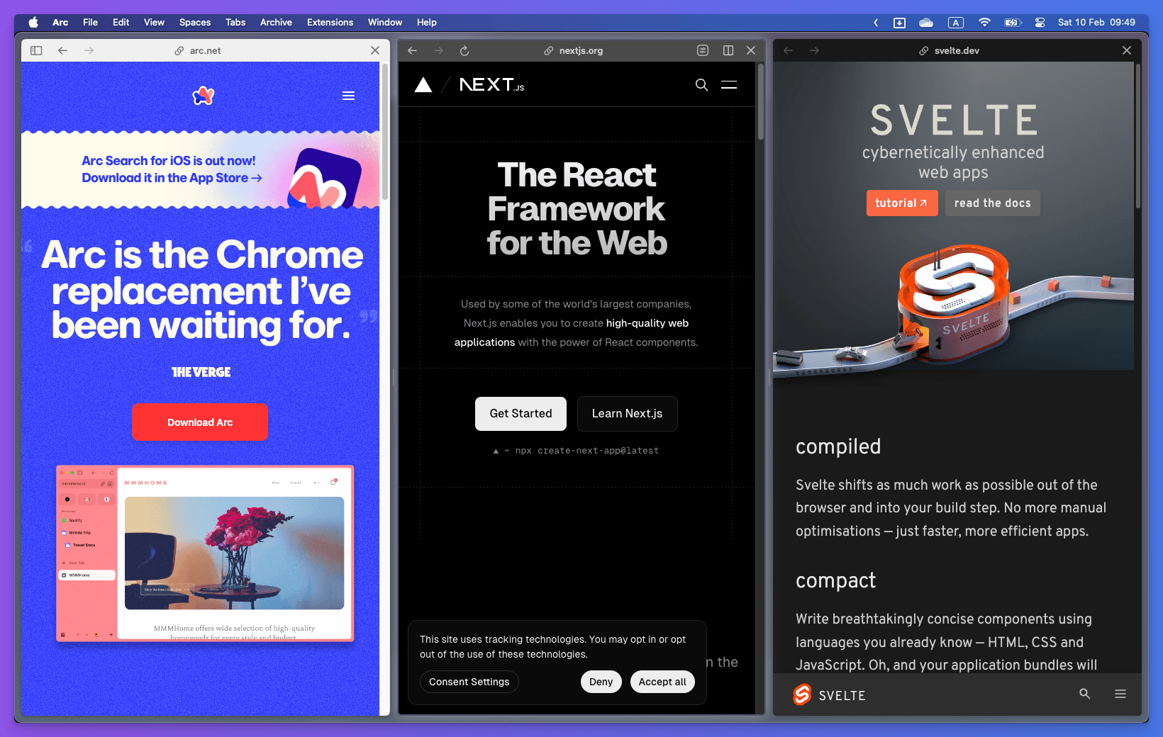 Arc's split screen feature