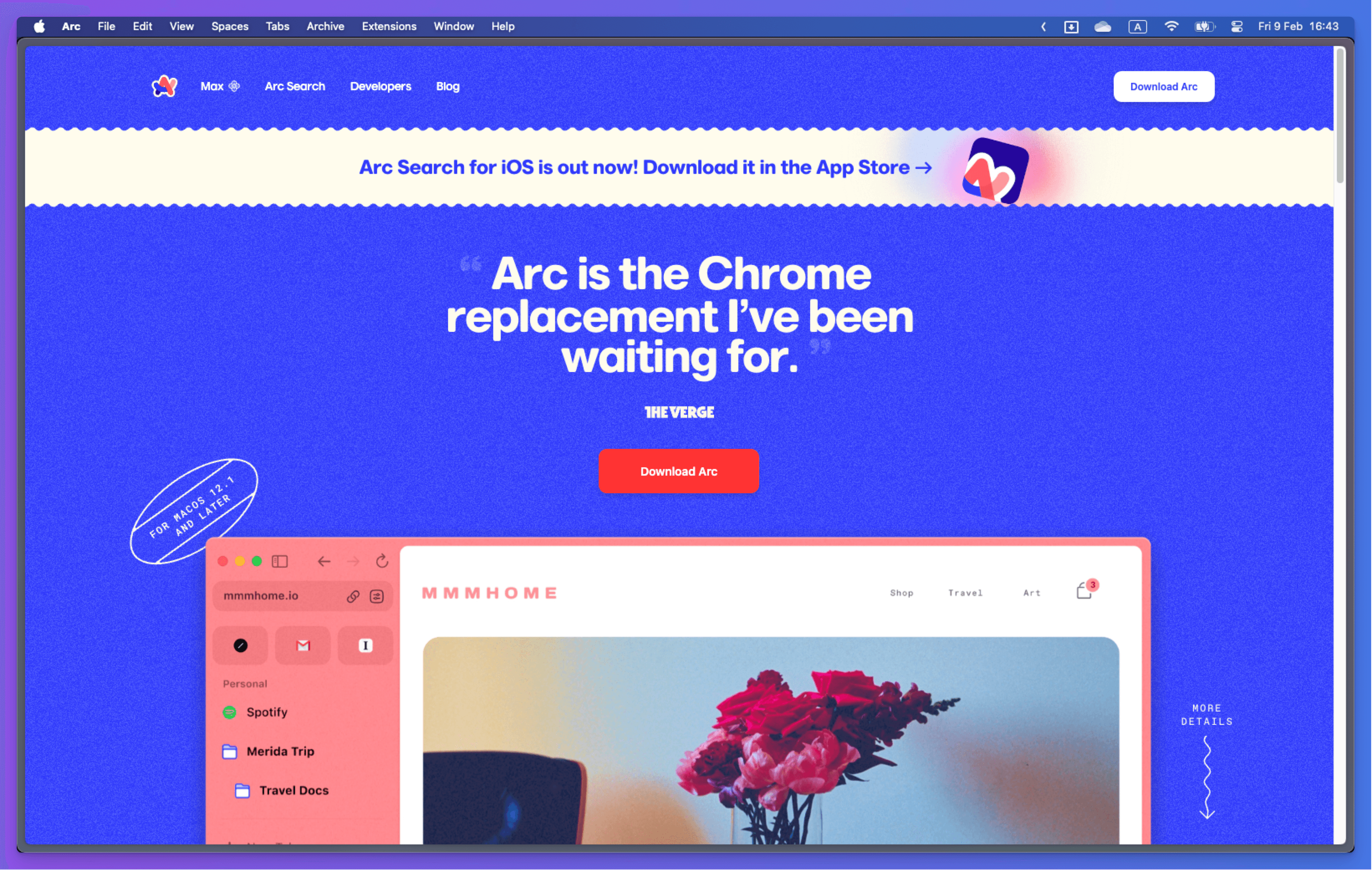 Arc's homepage screenshot