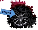 A puzzle with a wheel and a blue arrow Description automatically generated