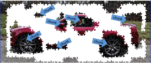 A puzzle with blue arrows Description automatically generated