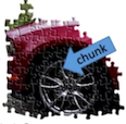 A puzzle of a car with a blue sign Description automatically generated